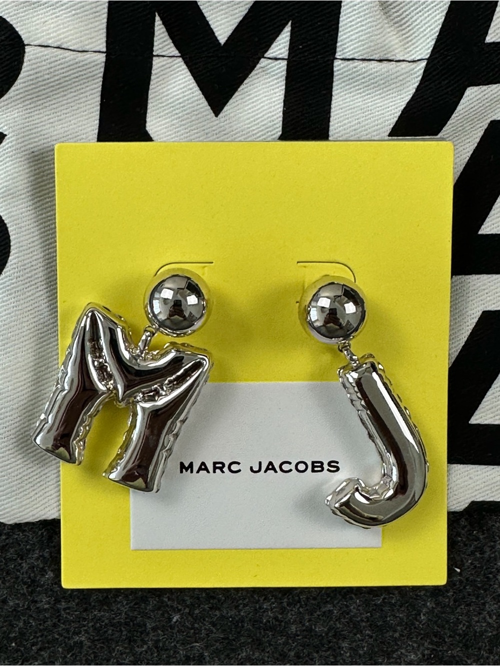 Marc Jacobs Silver Balloon Letter M and J Drop Earrings
